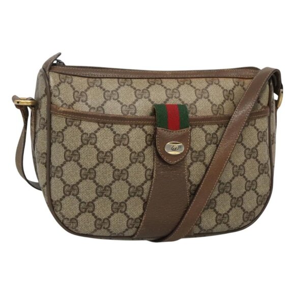 GUCCI GG Supreme Web Sherry Line Bag PVC Beige Gold 89 02 032 Auth BA728 - Picture 1 of 16
